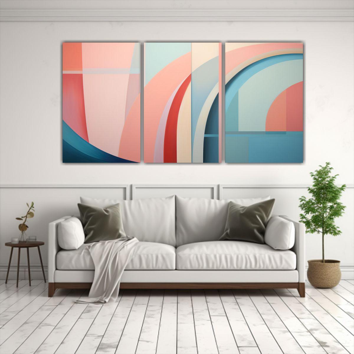 Conjunto 3 Lienzos Tela Patrón Vida Geometría 60x30 Cm-2