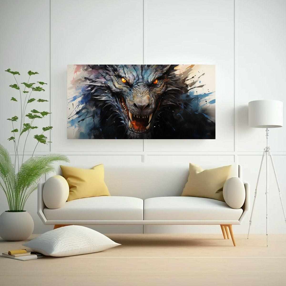 Pintura De Pared: Dragón En Acuarelas Y Negro, Es 40x20cm-2