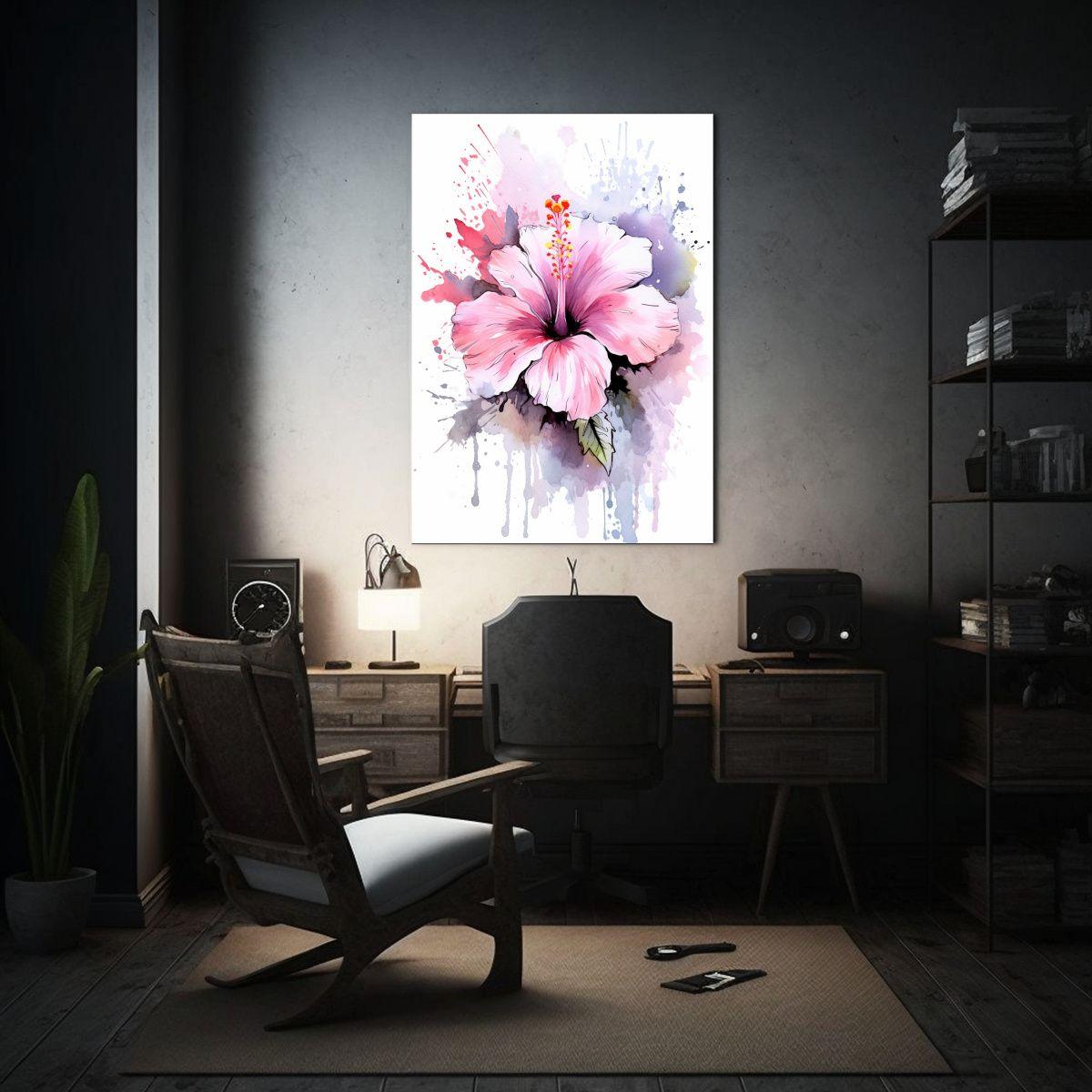 Pintura Decorativa De Hibiscos Rosados Acuarela 20x30cm-2