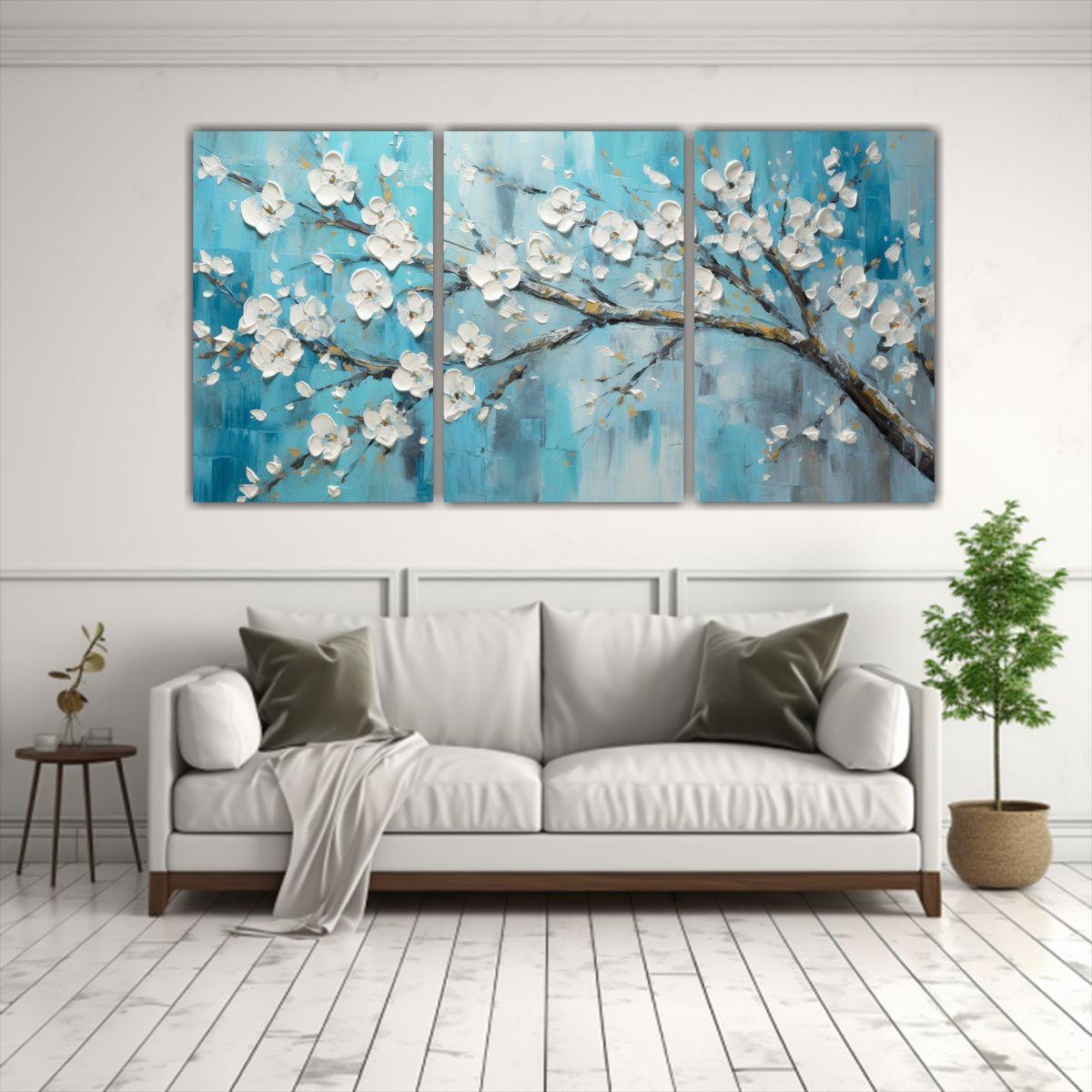 Pintura Lienzo Tema Impactante En Tonos Turquesa 180x90 Cm-2