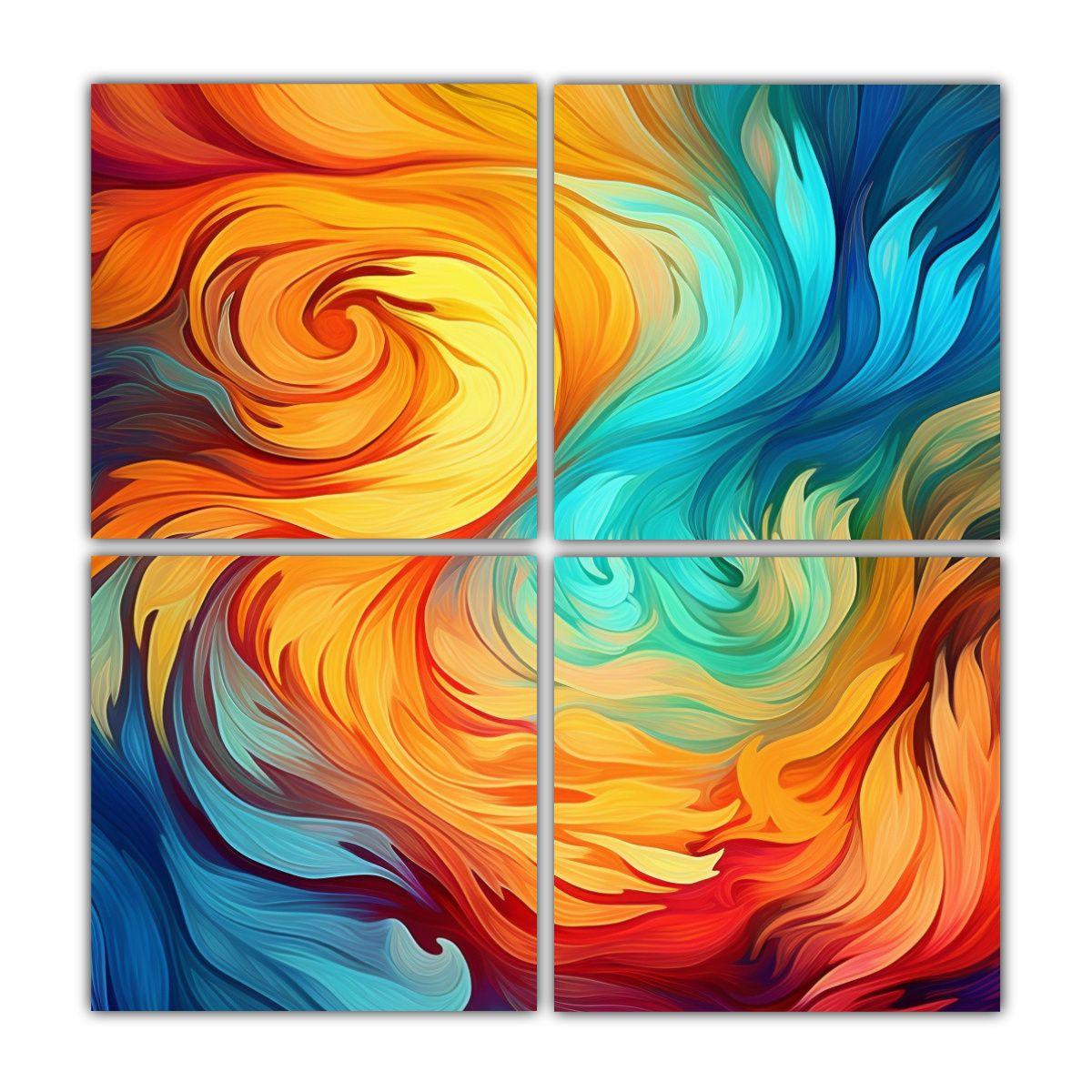 Cuatro Lienzos De Tela Hermoso Arte Abstracto Con 40x40 Cm-0