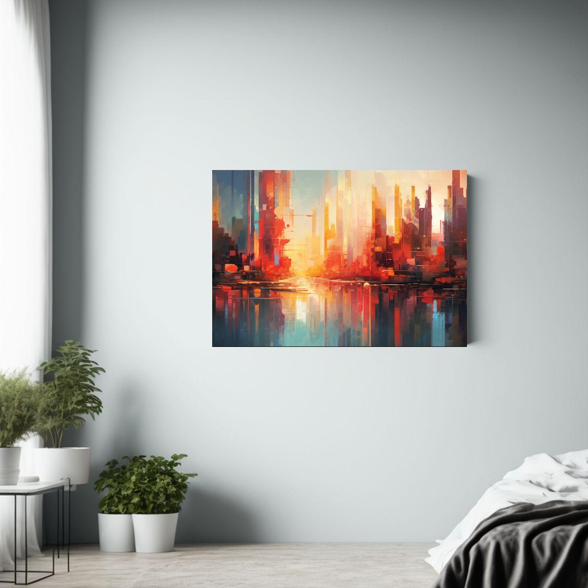 Pintura Acuarela Abstracta De Ciudad Para Decoración De Int 45x30cm-2
