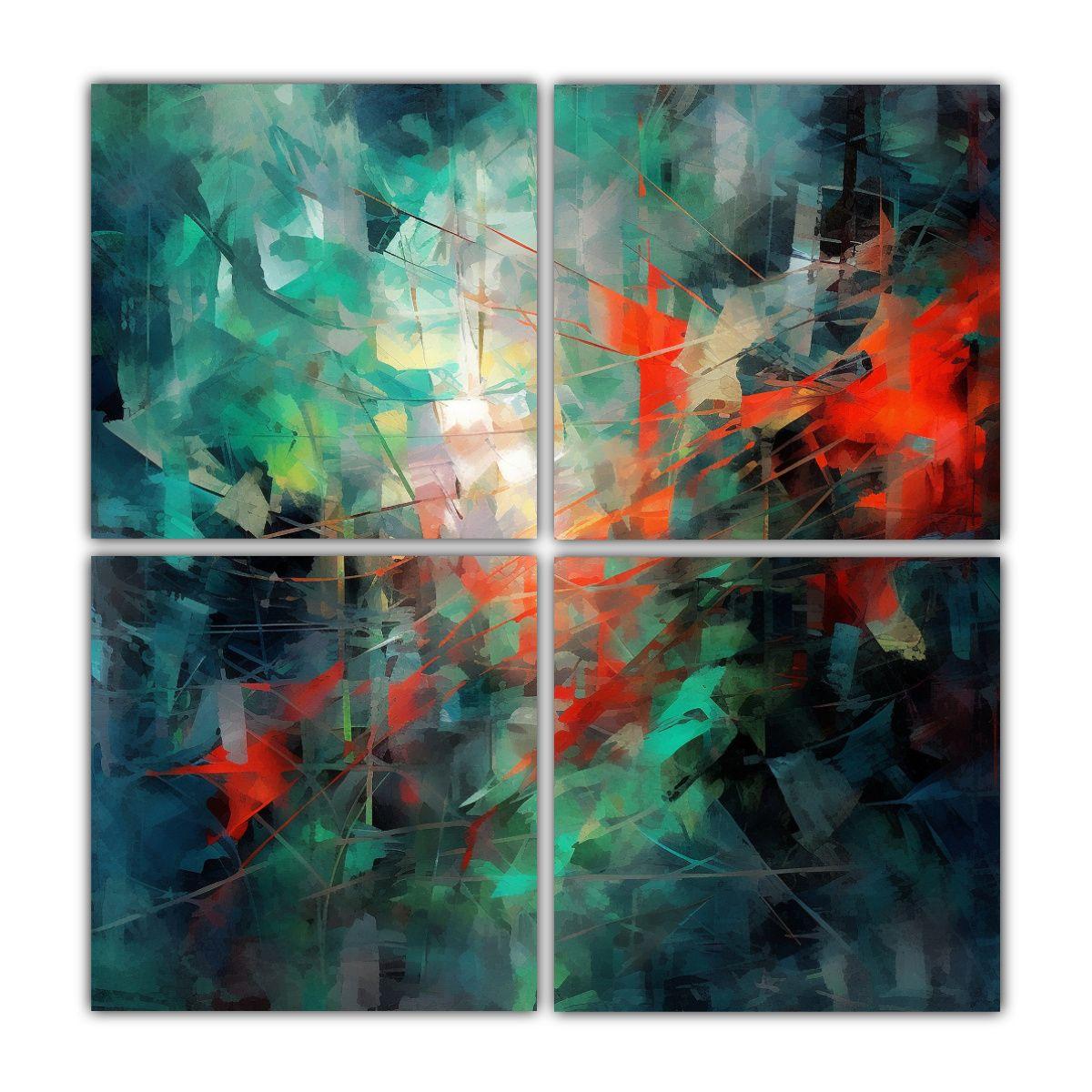 Cuatro Lienzos De Tela Vanguardia Exposición Con 80x80 Cm-0