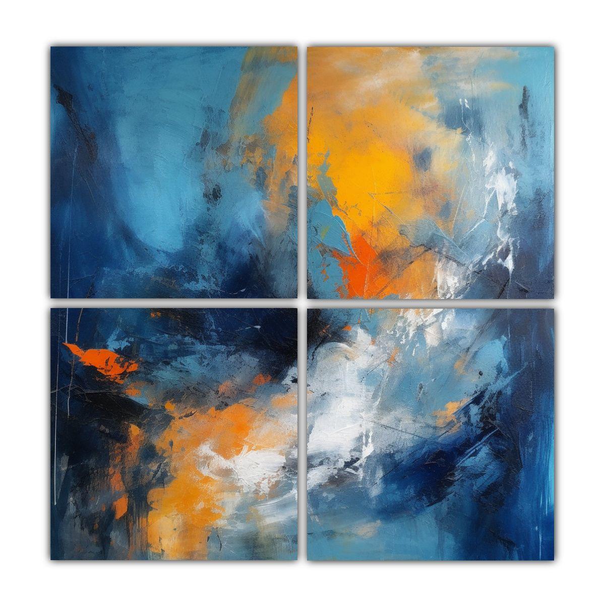 Cuadro Abstracto Azul Y Naranja En Bastidor 180x180 Cm-0