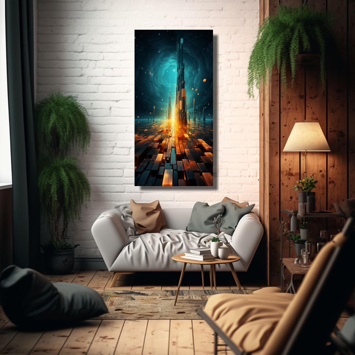 Cuadro Acuarela De Arte Urbano Futurista, 60x120cm-2