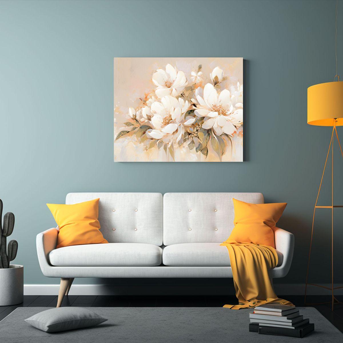 Pintura En Lienzo Estilo Galería De Flores En Colores Blanc 65x50cm-2