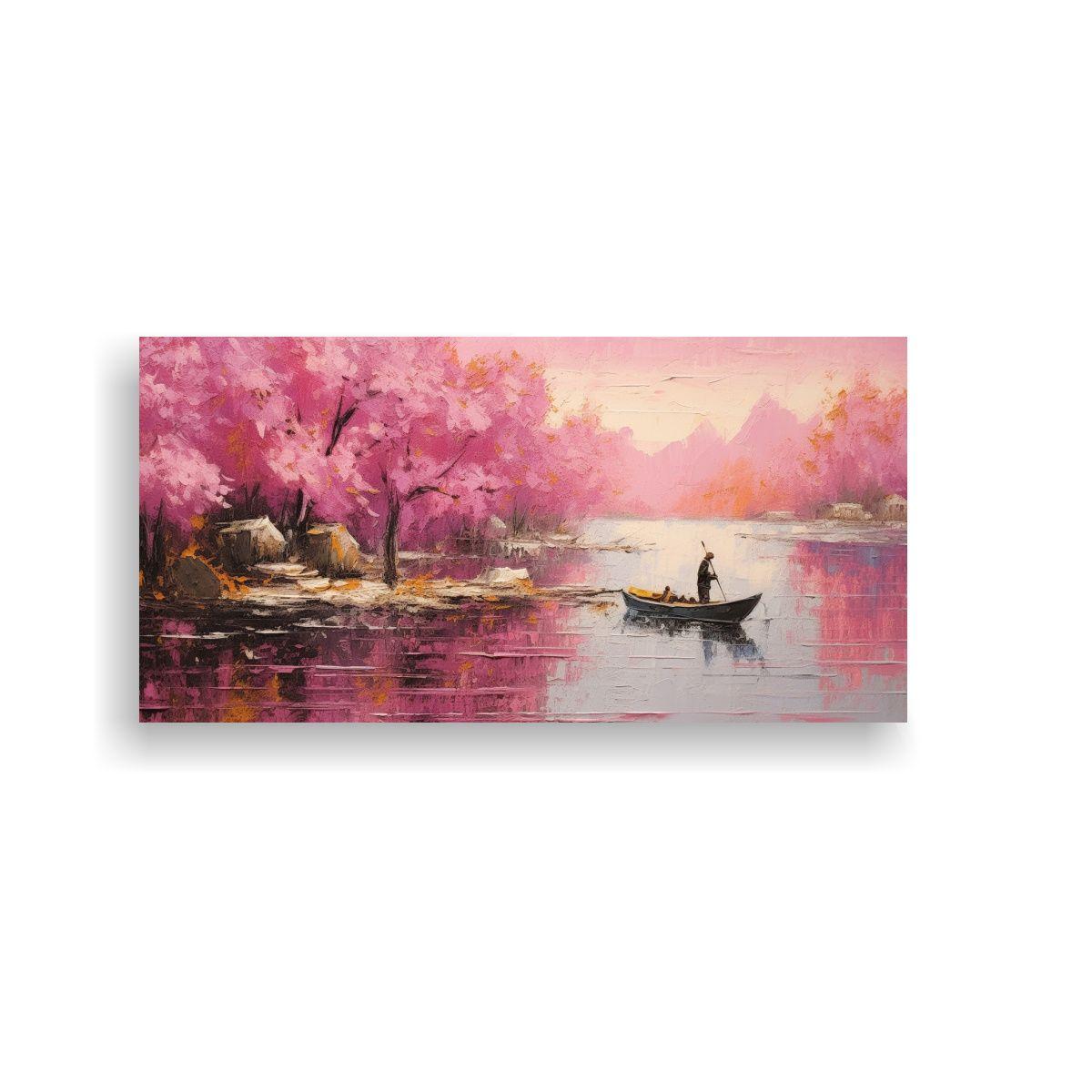 Cuadro Elegancia Tela Rosa Pesca Pintura Impasto 160x80cm-0