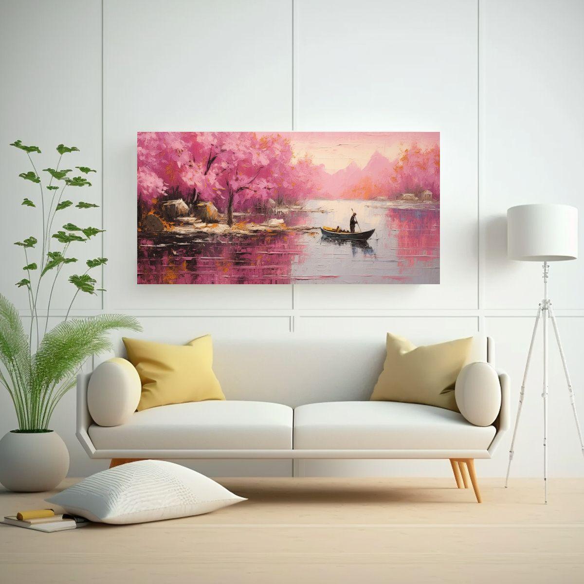 Cuadro Elegancia Tela Rosa Pesca Pintura Impasto 160x80cm-2