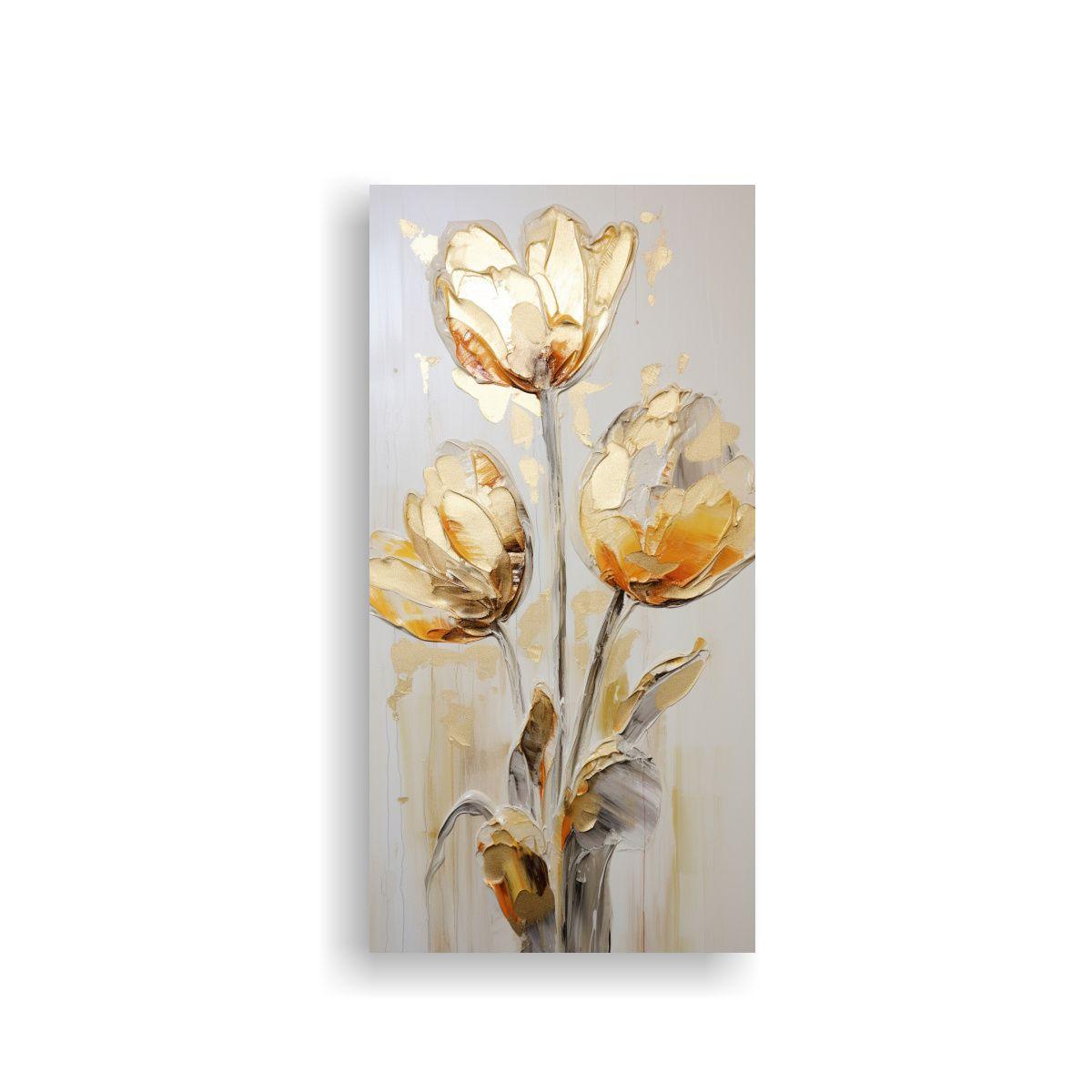 Cuadro Vanguardia Escenario Dorado Con Tulipanes 60x120cm-0