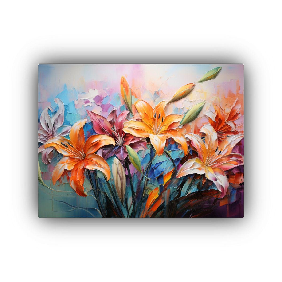 Pintura De Flores Vibrantes En Lienzo Estilo Víb. 75x50cm-0