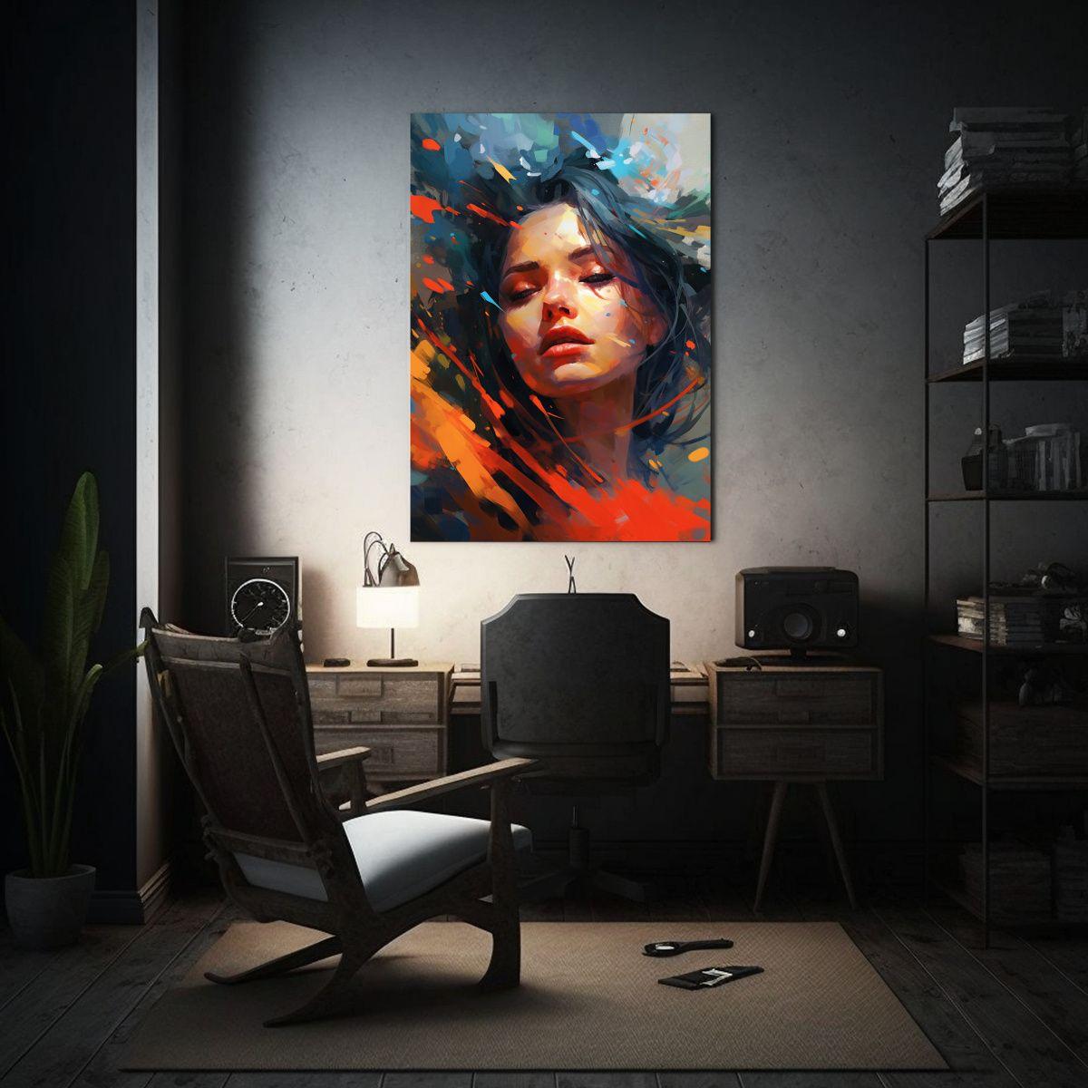 Pintura Decorativa De Composición Dibujo Intenso Retrato De 50x75cm-2
