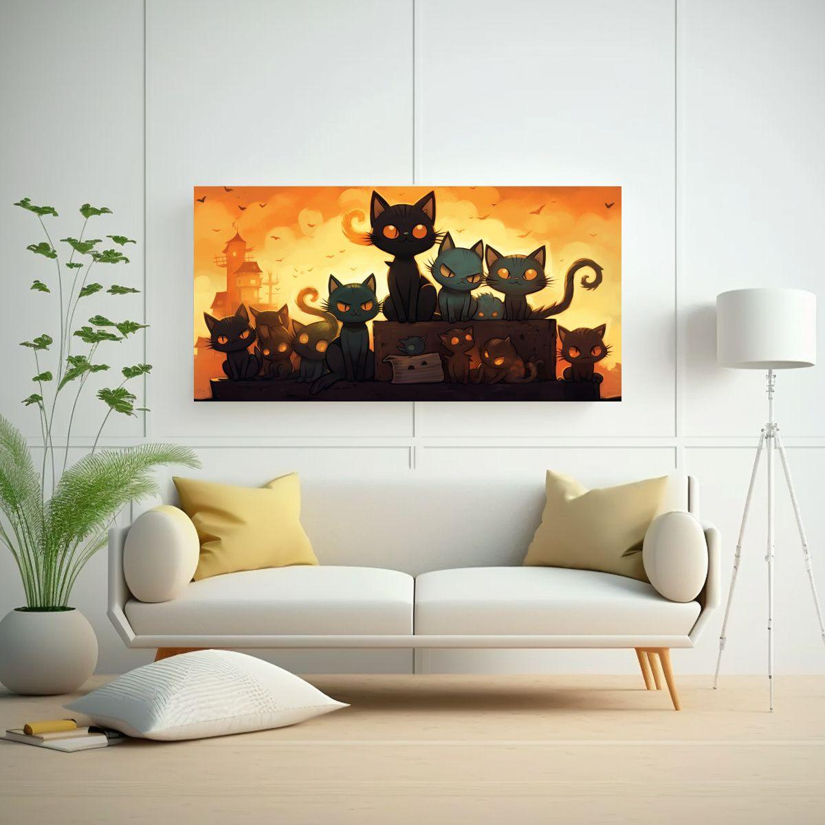Pinturas De Decoración Con Gatos Negros Intensos 40x20cm-2