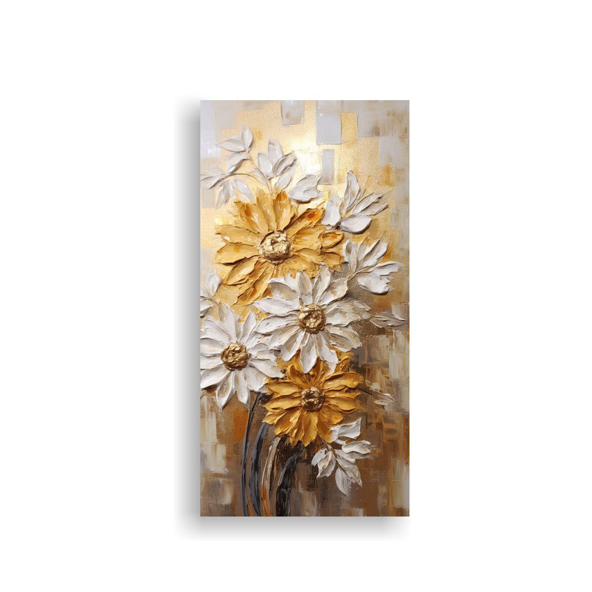 Cuadro Lienzo Tela Textura Girasoles Dorados 80x160cm-0