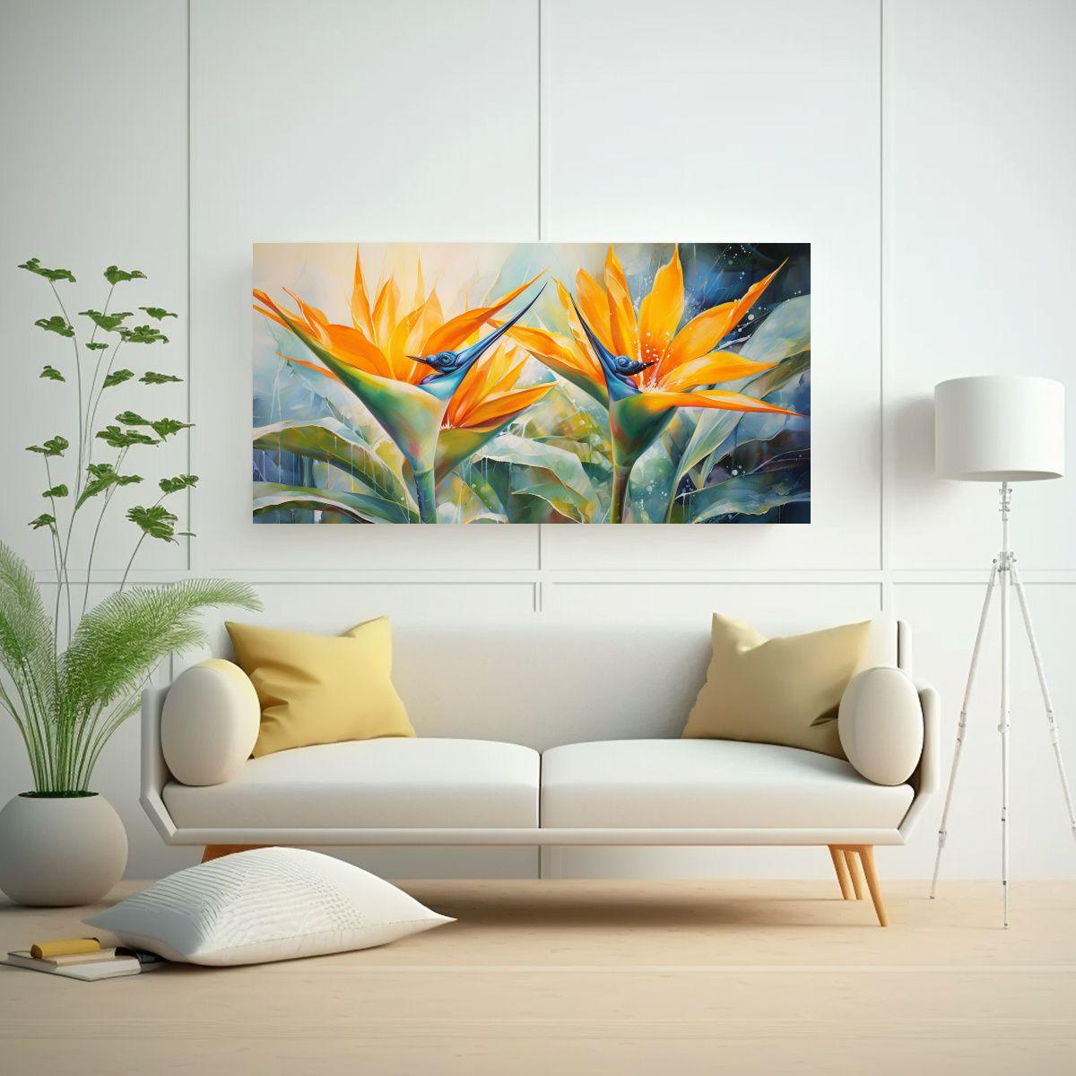 Cuadro Abstracto Intenso Con Flores Blancas Y Nara 60x30cm-2