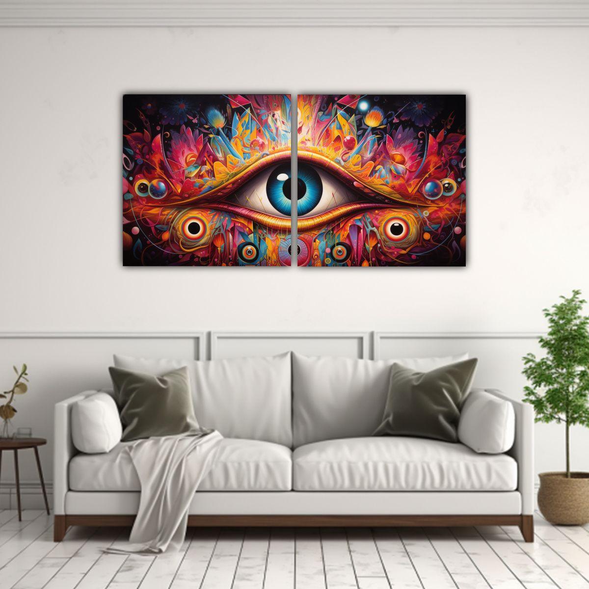 Arte Abstracto: Ojos Impresionantes En Dos Estilos 40x20 Cm-2