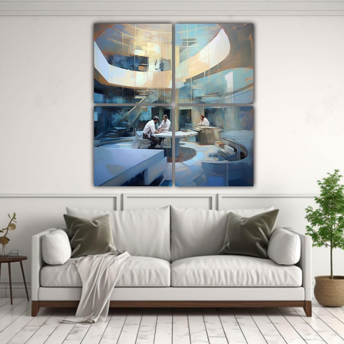 Cuadro Abstracto Rectangular De Arquitectos 80x80 Cm-2