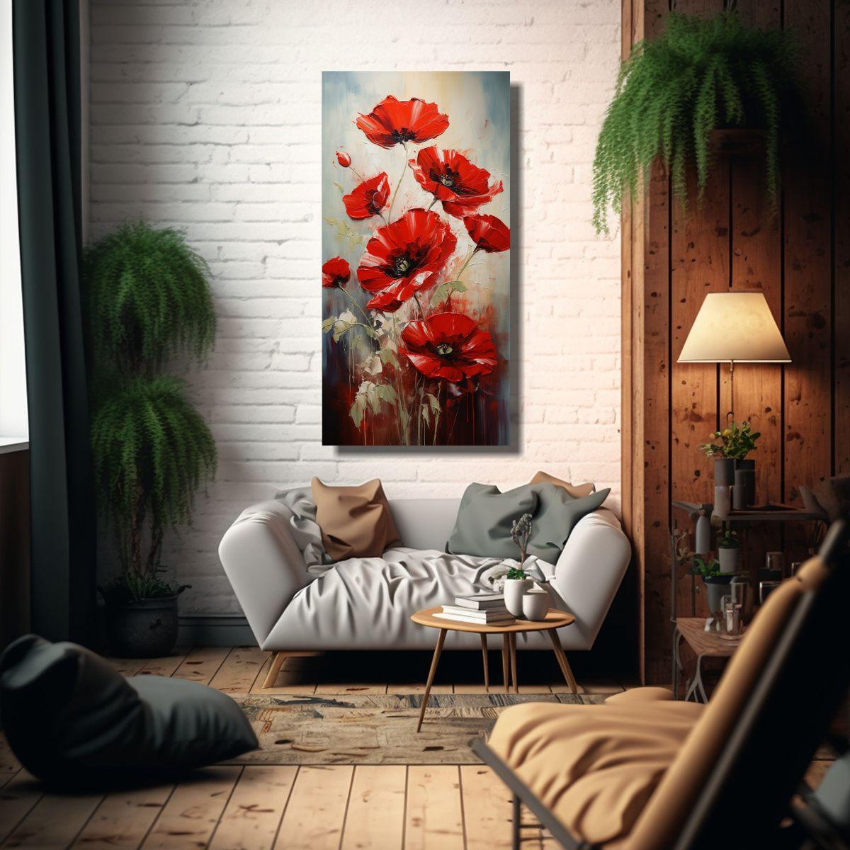 Tela En Bastidor Dibujo Estilo A Red De Amapolas 80x160cm-2
