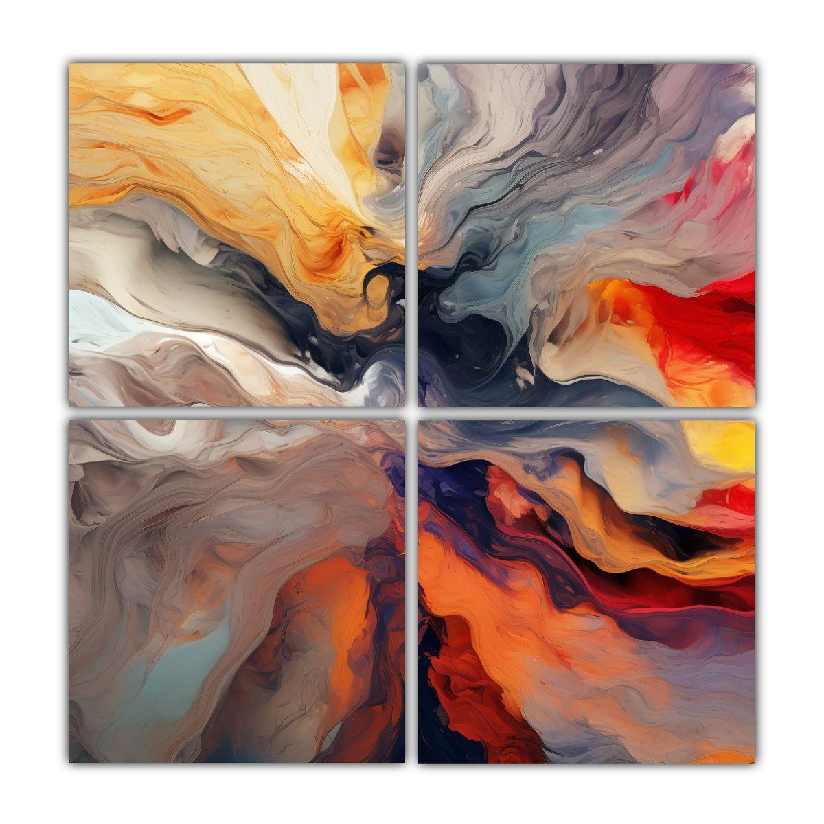 Cuatro Artes De Pared Concepto Abstracto Alegre 100x100 Cm-0