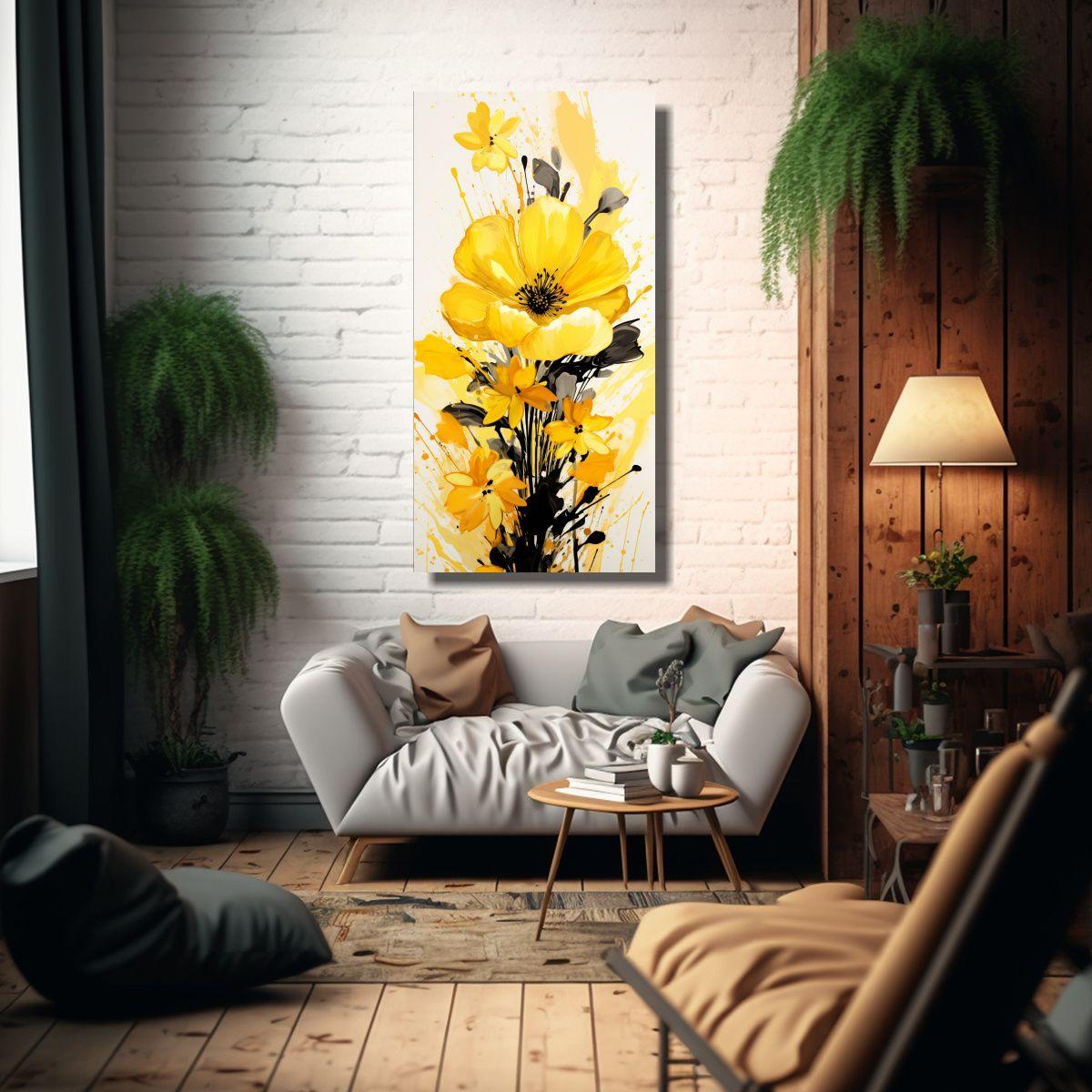 Pintura Lienzo Composición Amarillo Neonoir 70x140cm-2