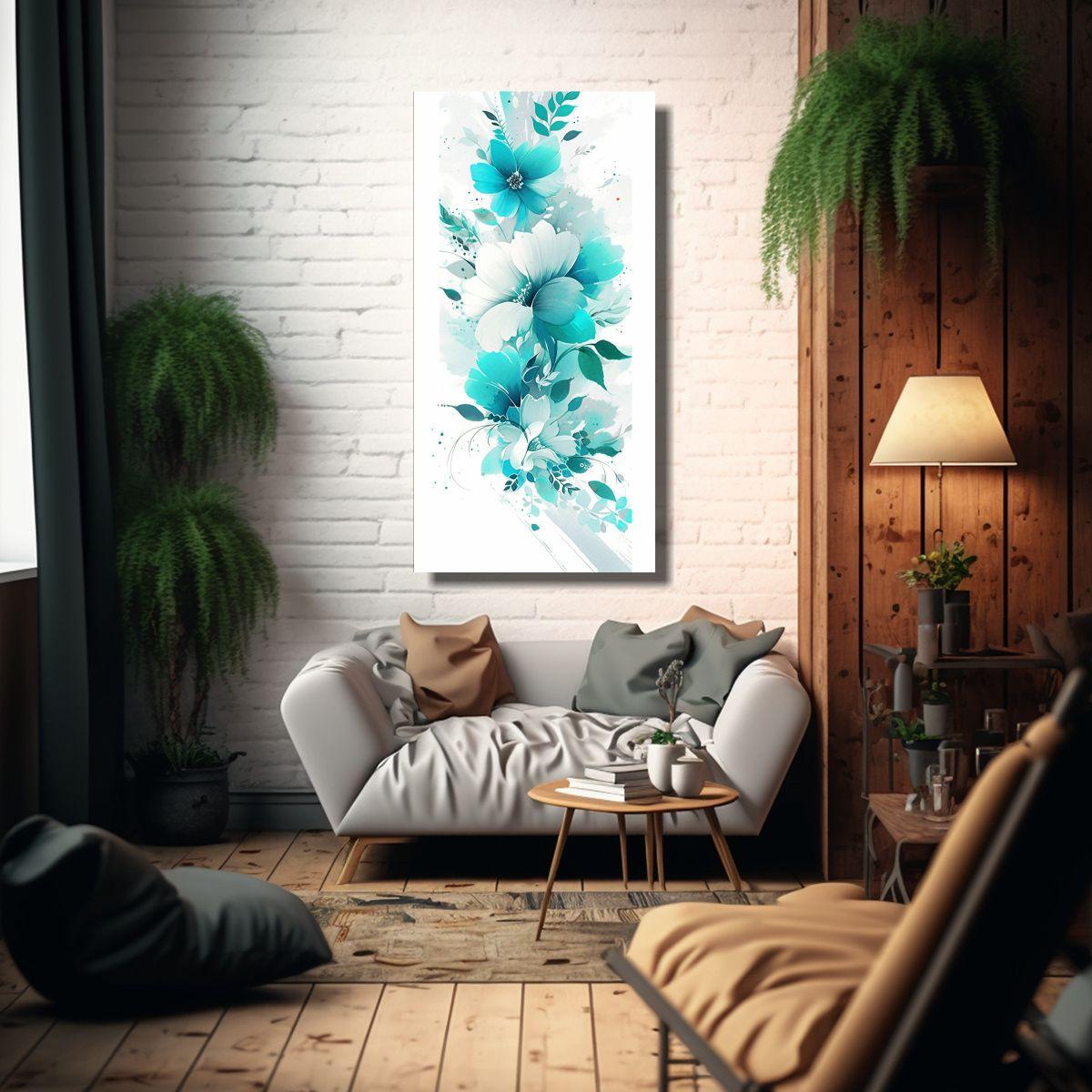 Cuadro De Estética Creativa En Blanco Y Turquesa, 50x100cm-2
