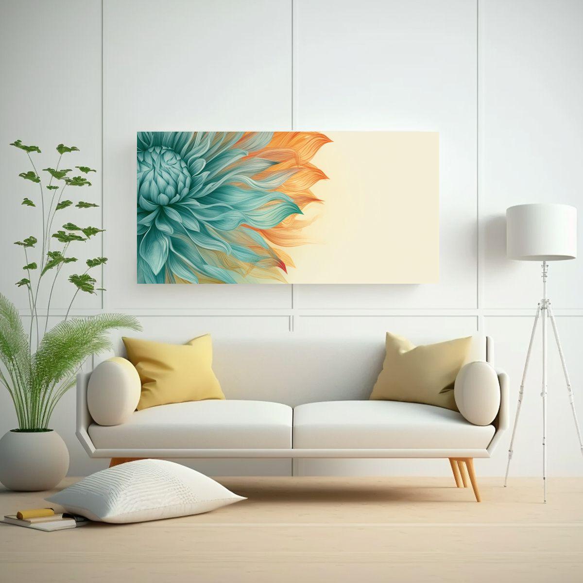 Cuadro Hermoso Abstracto Coral Turquesa Amarillo 60x30cm-2