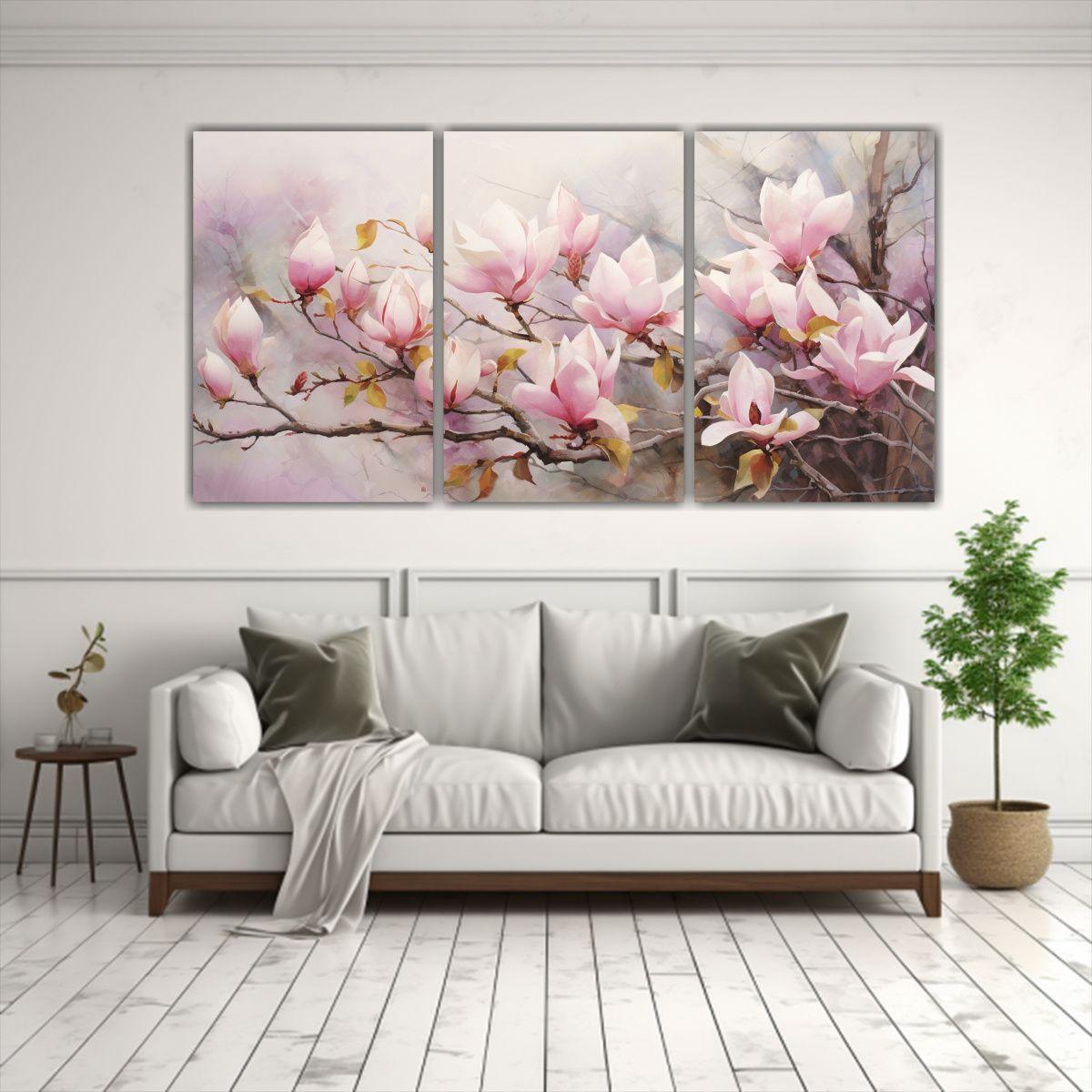 Cuadros Decoración Adorable Con Flores Magnolias 60x30 Cm-2