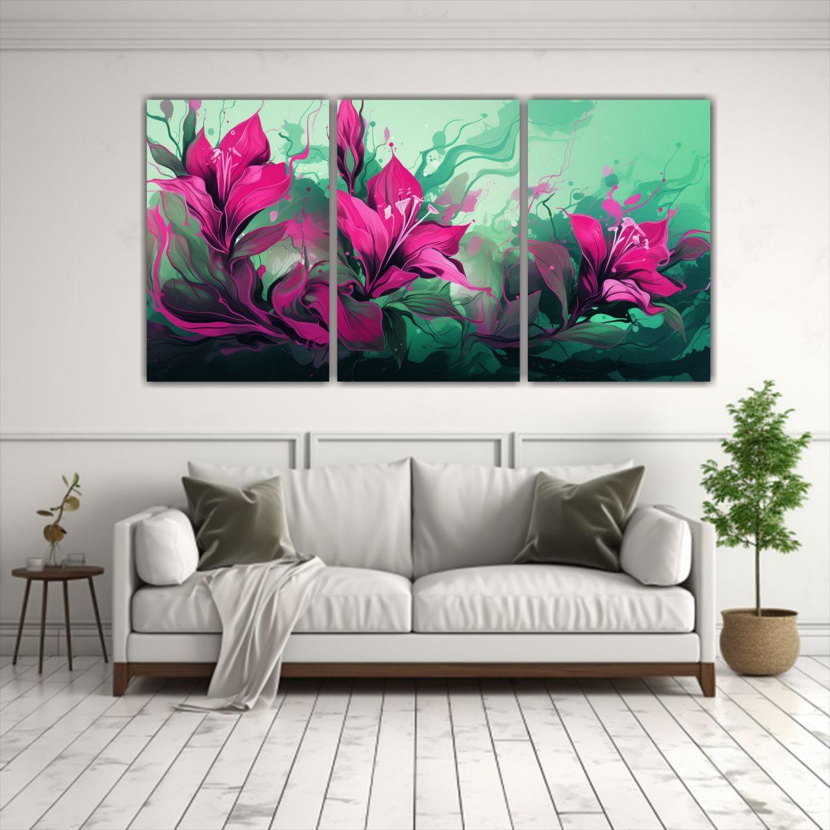 Cuadros Modernos Estilo Verde Y Rosa Atmosfera 60x30 Cm-2