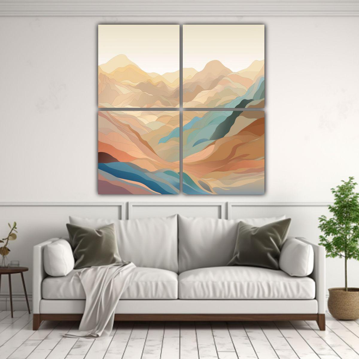 Cuatro Lienzos Abstractos Minimalistas De Diseño 140x140 Cm-2