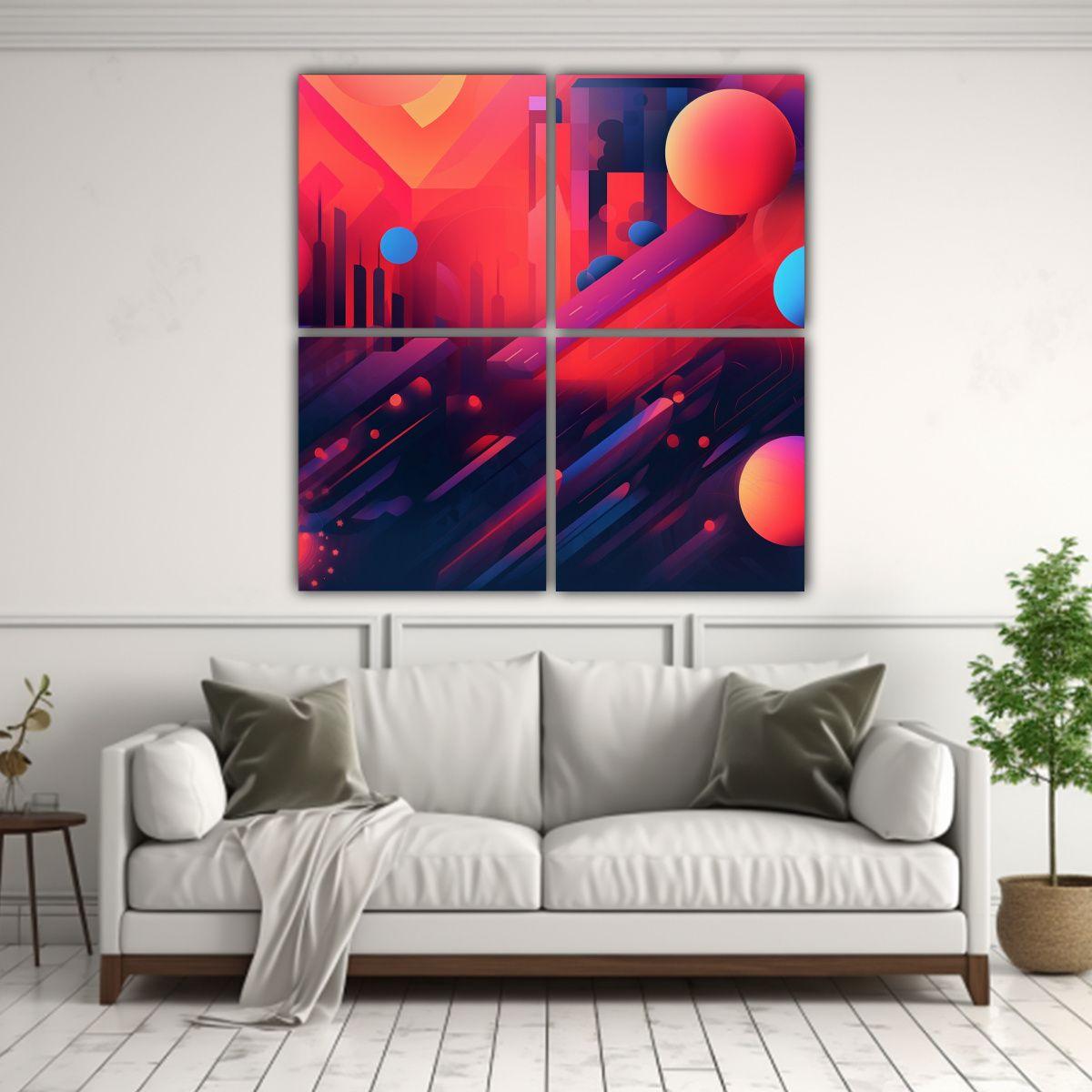 Cuatro Lienzos Abstractos Para Presentación Tema 160x160 Cm-2