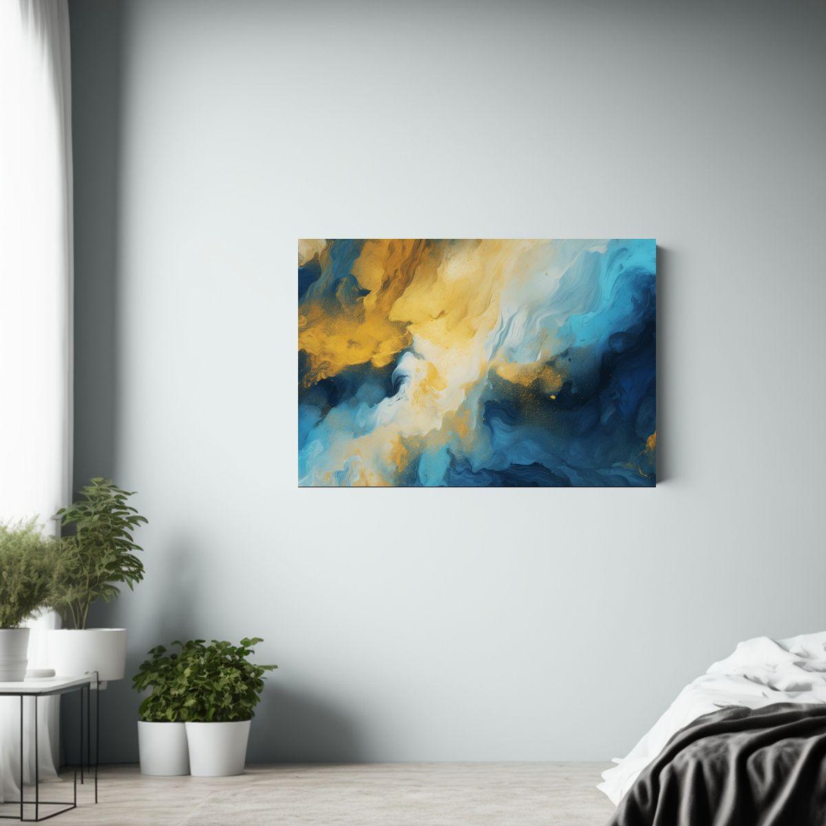 Pinturas Abstractas Azul Y Dorado En Fondo Resistente. 65x50cm-2