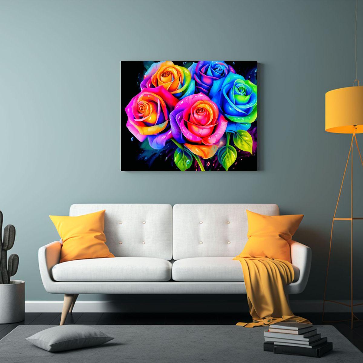 Cuadro De Dibujo Inspiración Rosas Arcoíris Realistas Y Vi 65x50cm-2