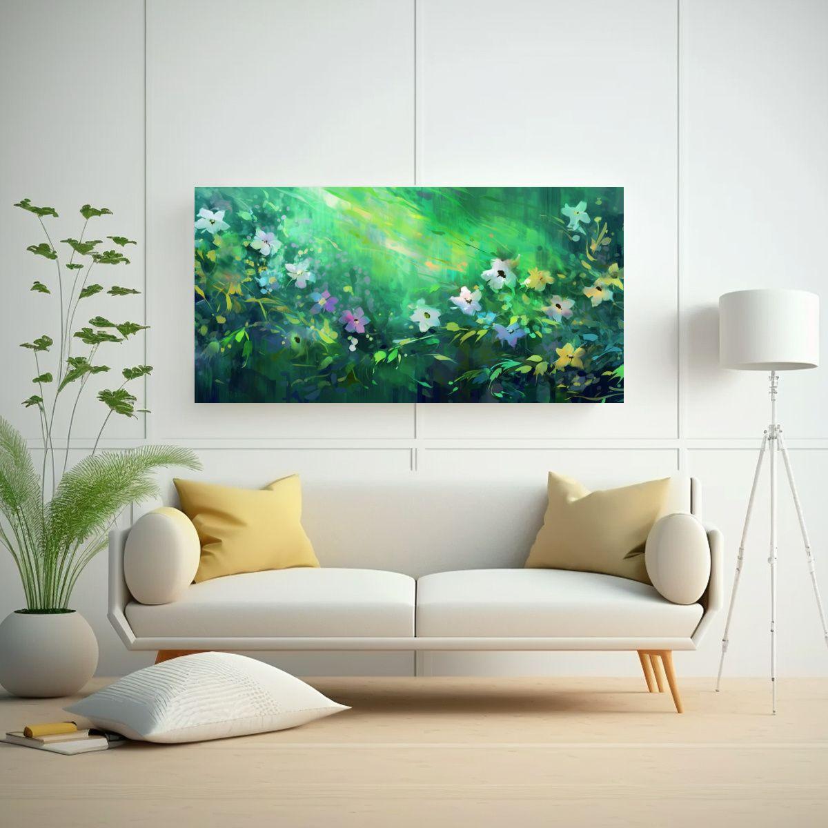 Pintura En Tela Creativa Flores Verdes Dibujadas 80x40 Cm-2
