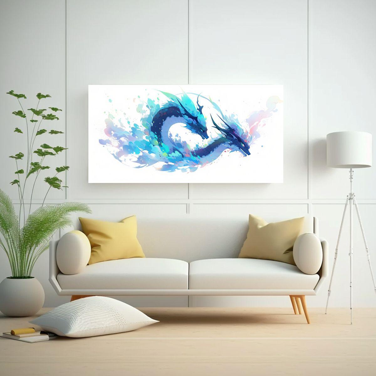 Pintura Equilibrio Visual Dragón Acuarela Colores 100x50cm-2