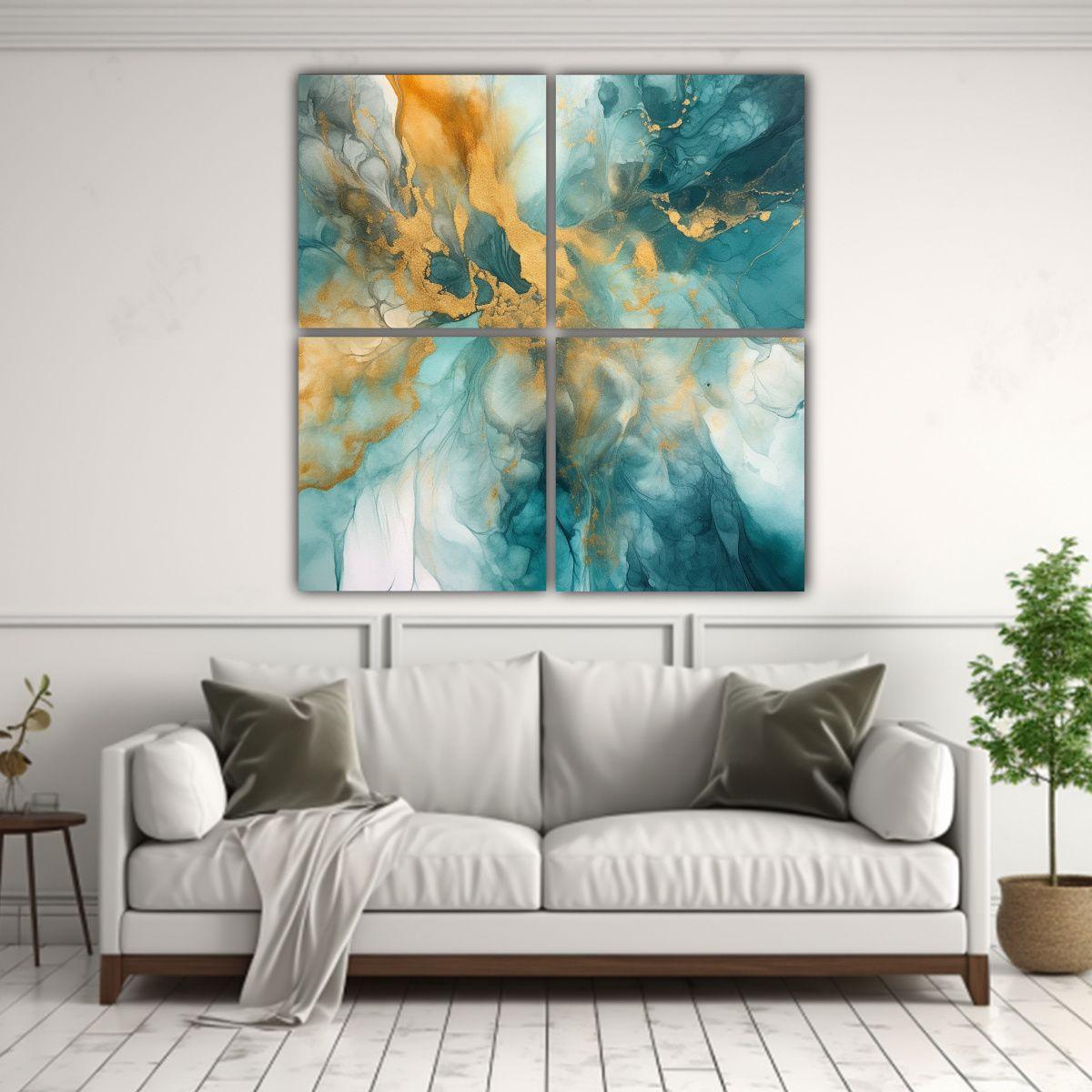 Cuatro Lienzos Pintura Acuarela En Estilo Finas 120x120 Cm-2