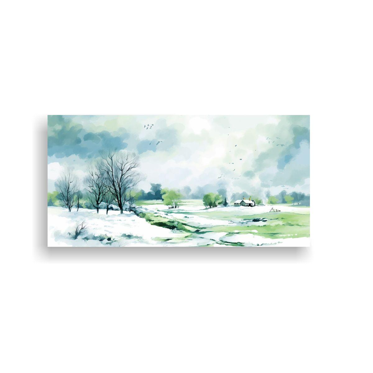 Paisaje Invernal Moderno Con Colores Verdes Neo 80x40cm-0