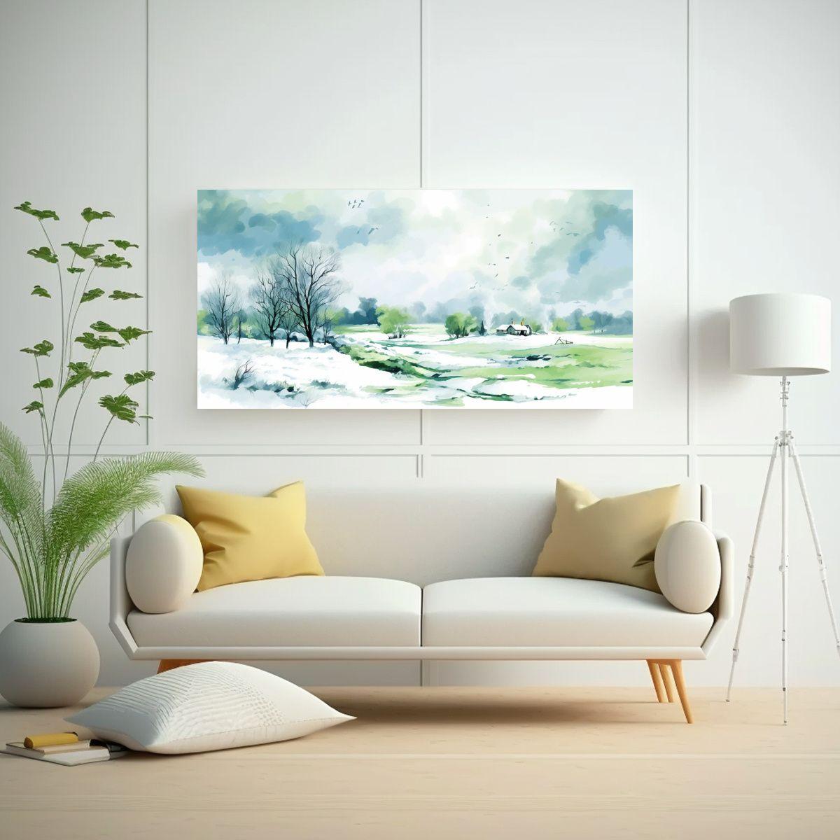 Paisaje Invernal Moderno Con Colores Verdes Neo 80x40cm-2