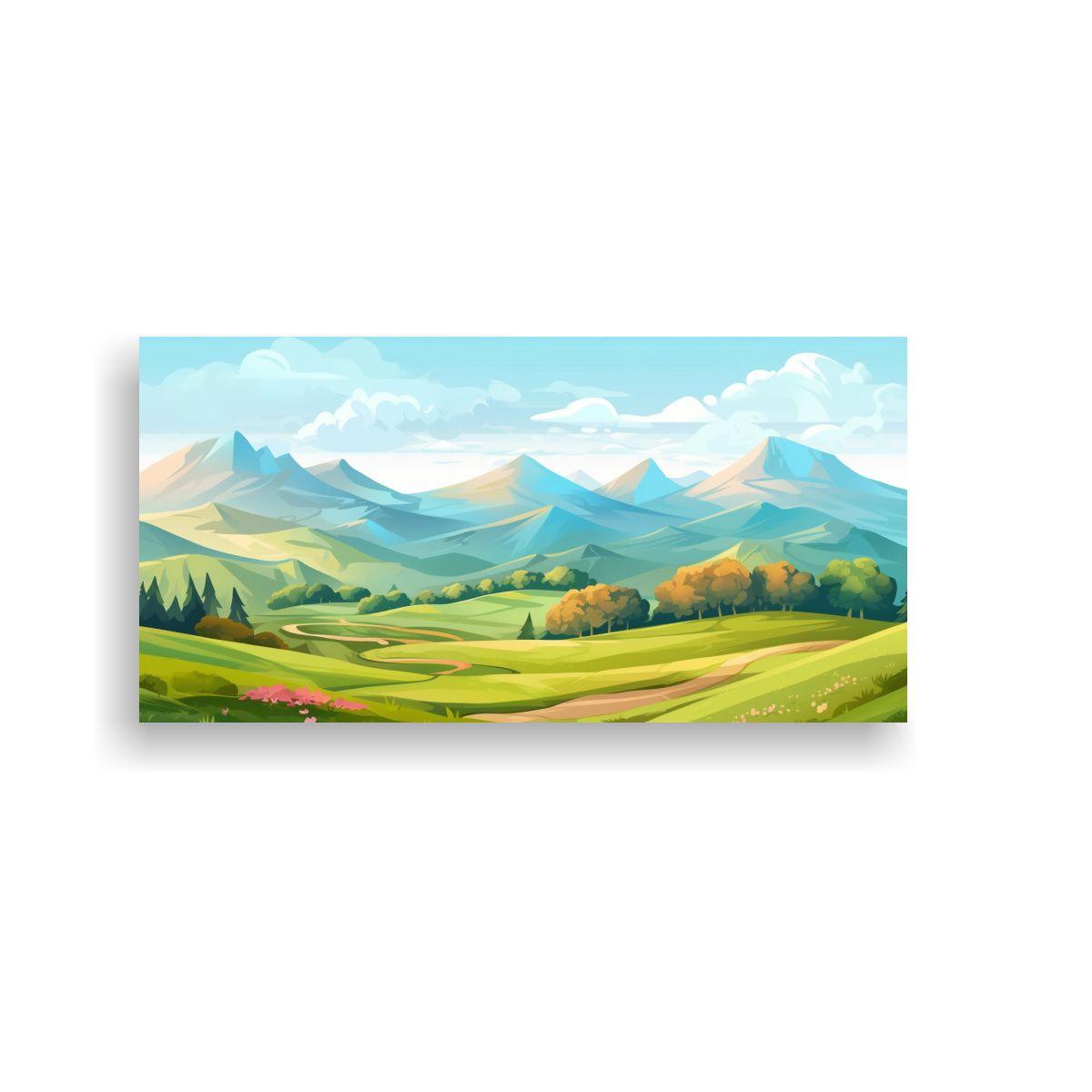 Paisaje De Montaña Colorido Y Limpio En Estilo 60x30cm-0