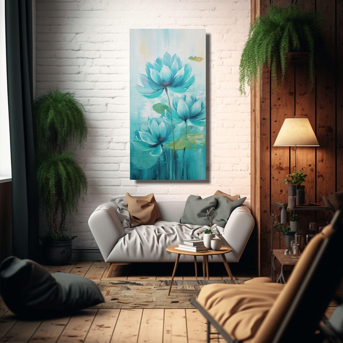 Pintura En Lienzo Temática Vintage De Un Loto 40x80cm-2