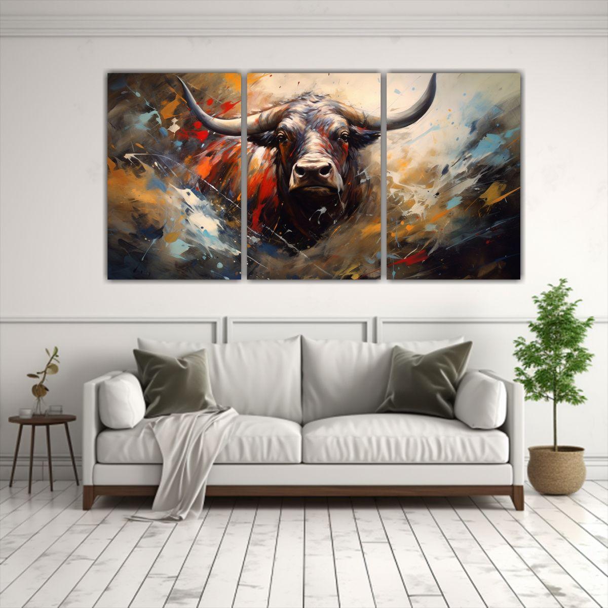 Conjunto De Cuadros De Toro Abstracto En Tela 60x30 Cm-2