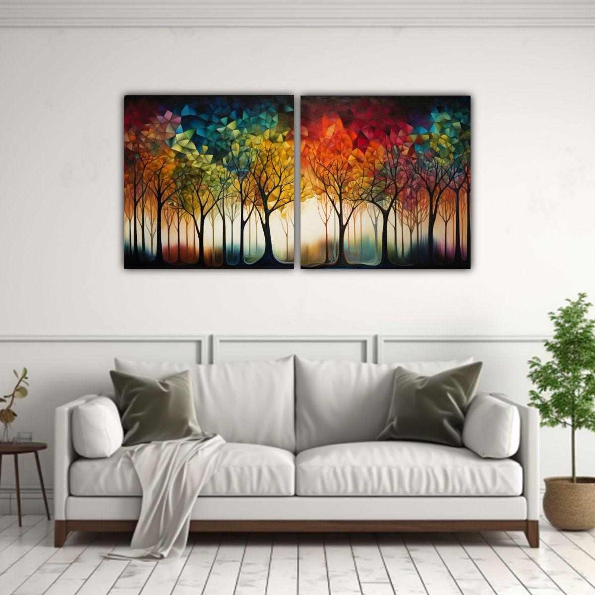 Pinturas Abstractas De árboles: Riqueza Visual 80x40 Cm-2