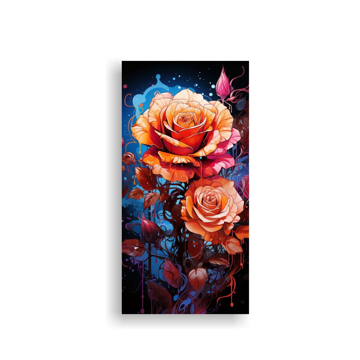 Pintura Decorativa En Bastidor Con Fondo De Rosa 40x80cm-0