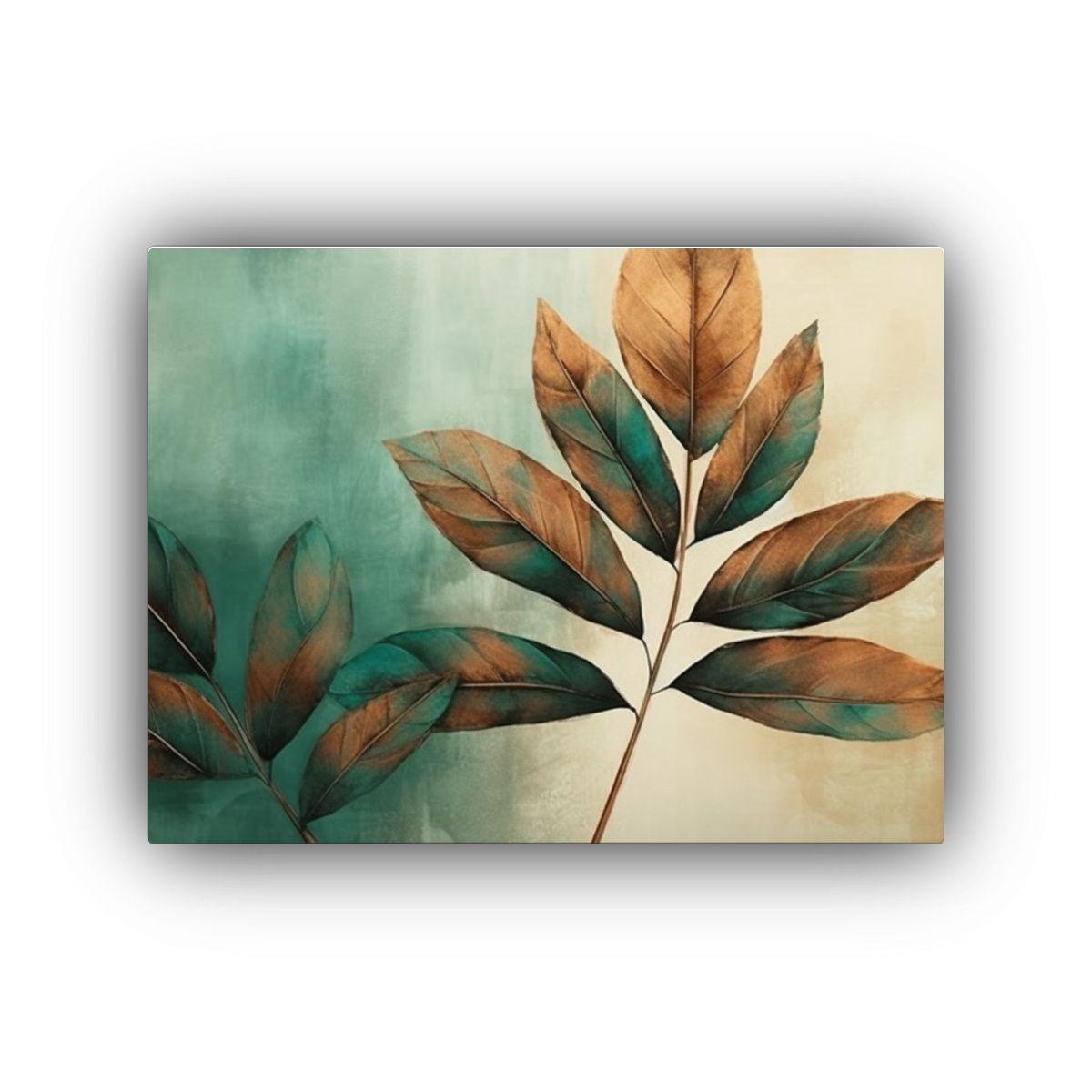 Pintura De Hojas Cobre Y Verde En Estilo Neblinoso De Canva  60x40cm-0