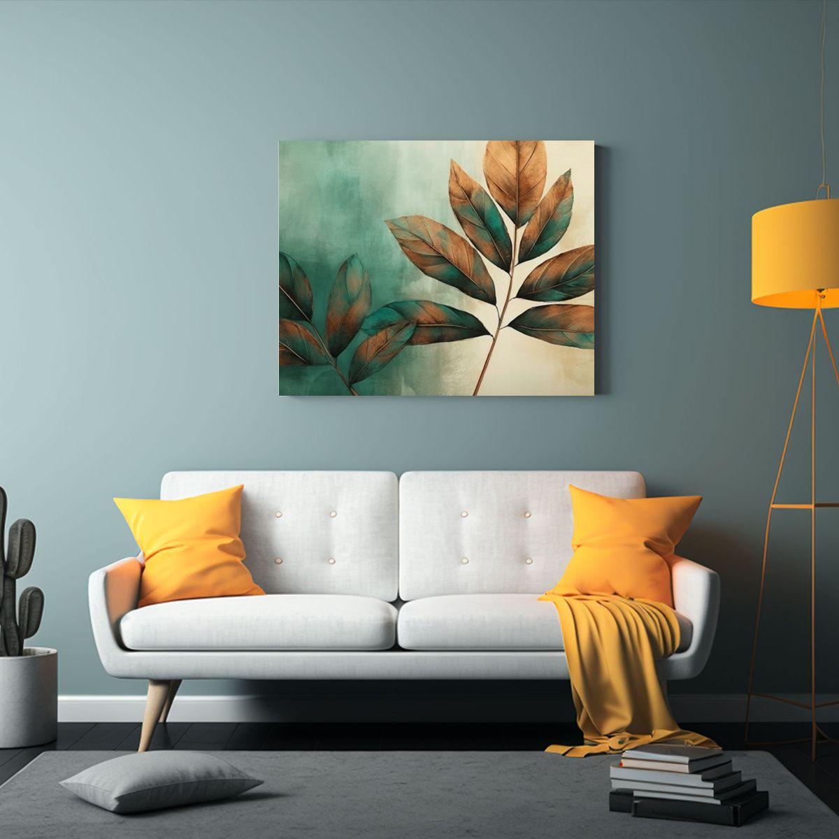 Pintura De Hojas Cobre Y Verde En Estilo Neblinoso De Canva  60x40cm-2