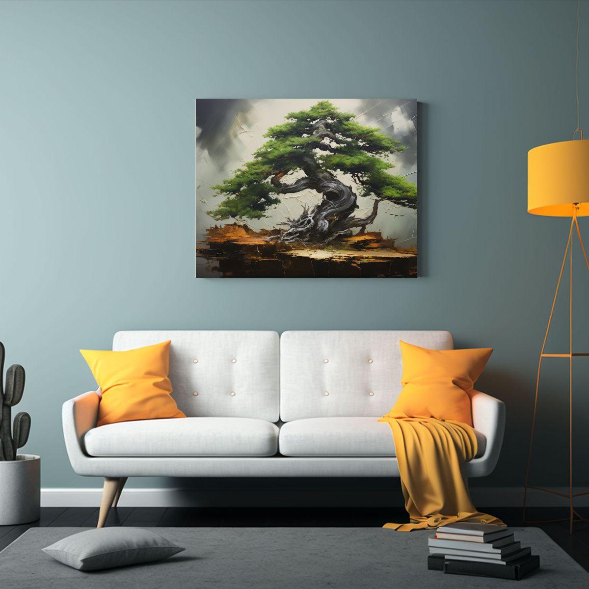 Cuadro Abstracto De Una Figura De árbol Bonsái De Abeto, E 50x40cm-2