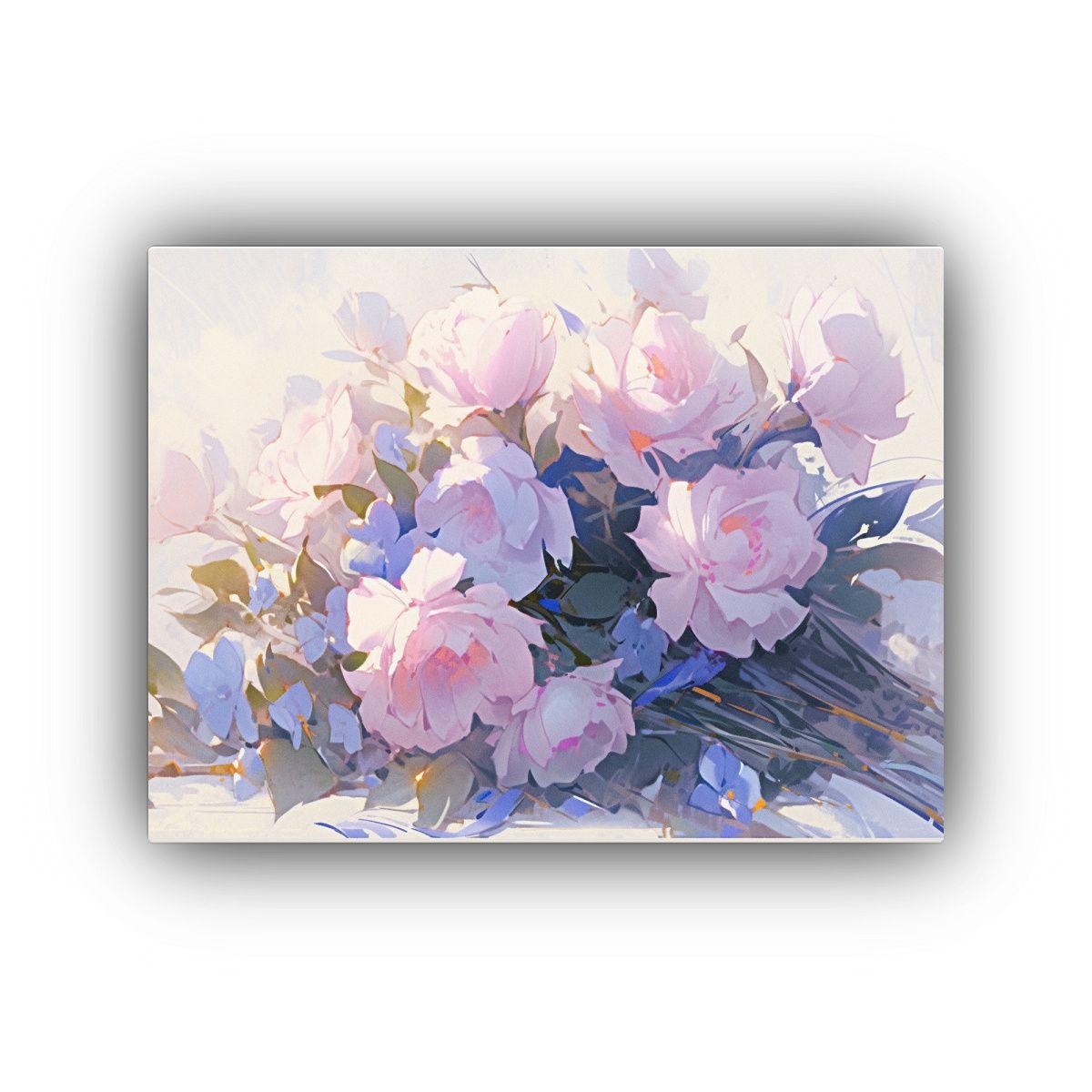 Cuadro Floral Púrpura Y Rosa En Lienzo Para Decoración. 90x60cm-0