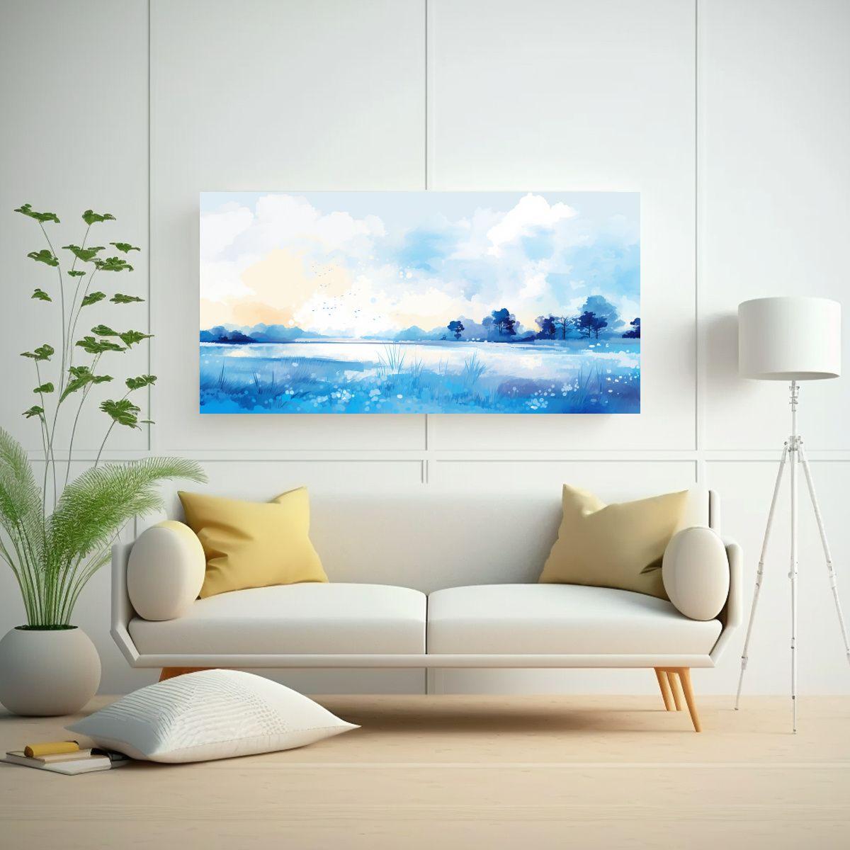 Paisaje Veraniego Con Colores Azules En Arte Pop 140x70cm-2