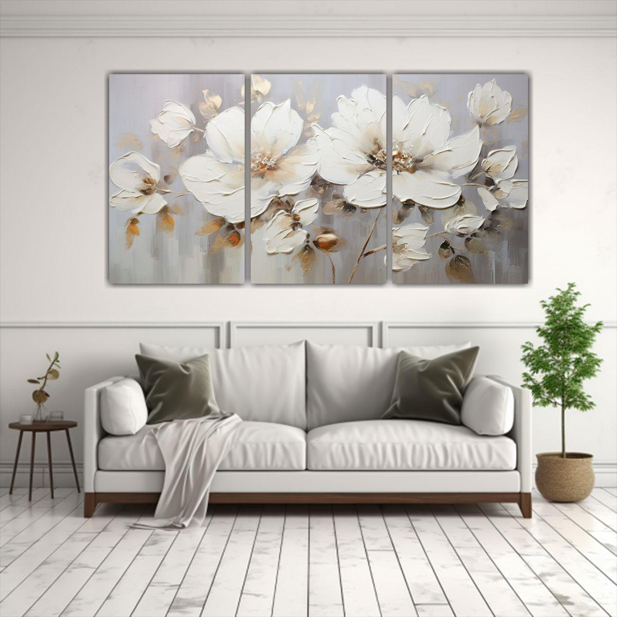 Pintura En Lienzo 3 Composiciones Finas Líneas 240x120 Cm-2
