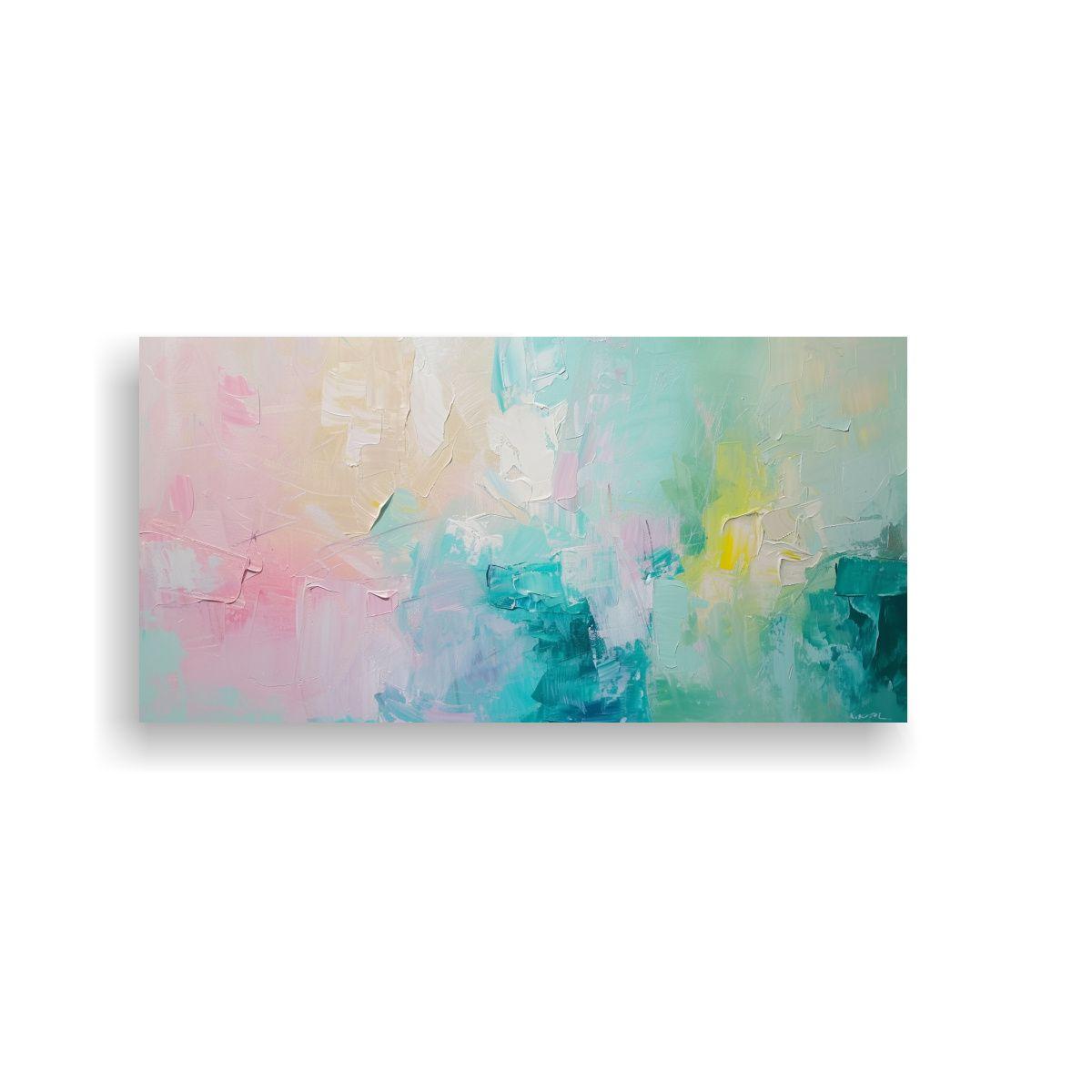 Pintura Abstracta Con Estructura Y Tonos Claros 100x50 Cm-0