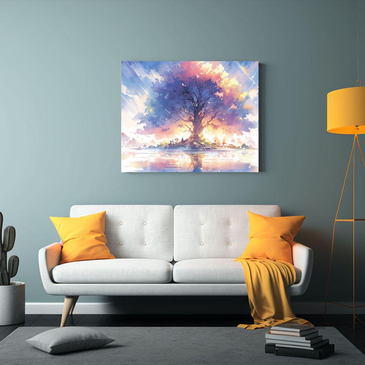 Cuadro Abstracto Arcoíris Árbol Manglar En Acuarela 75x50cm-2