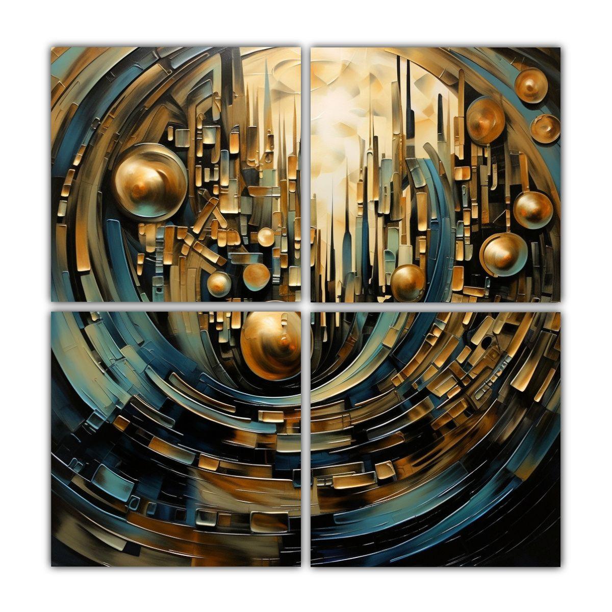 Pintura Contemporánea En Tonos Metálicos De 4 100x100 Cm-0